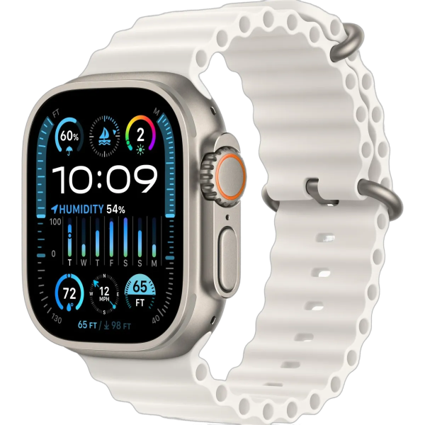 Apple Watch Ultra 2 49 мм корпус из титана ремешок Ocean Band белого цвета