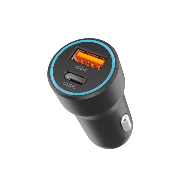 Автомобильное зарядное устройство USB-C + USB A, 20Вт, 3А, PD, QC, кабель USB-C - Lightning (MFI), 1.2м, черный