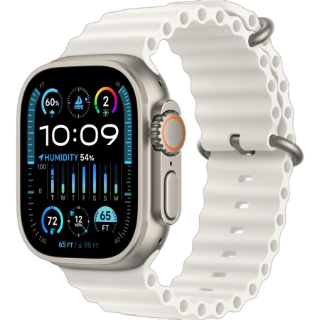 Apple Watch Ultra 2 49 мм корпус из титана ремешок Ocean Band белого цвета