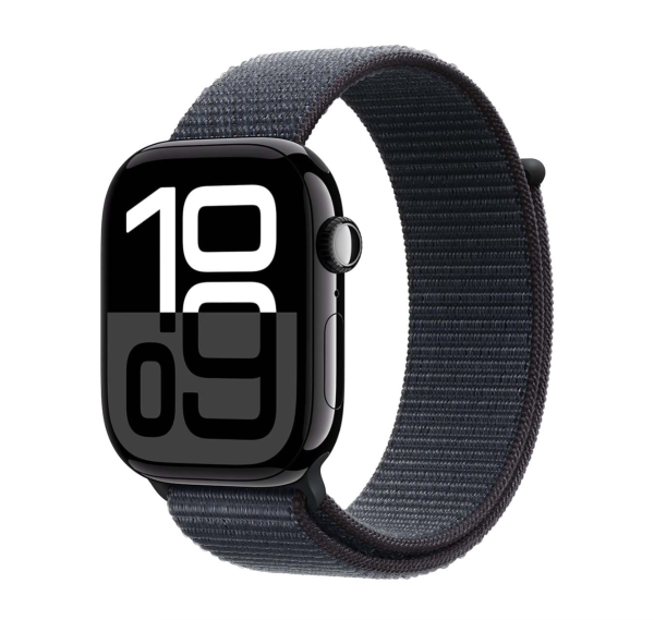 Apple Watch Series 10, 46 мм корпус из алюминия цвета «Jet Black», ремешок Sport Loop цвета «Ink»